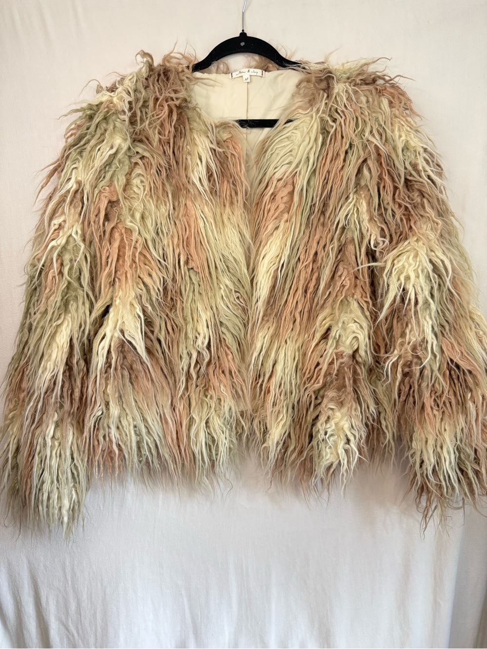 Willow and Clay Faux Fur Multicolor Shag Jacket - Neutral Tones Size M